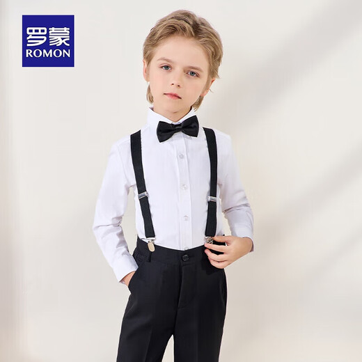 
Romon children's dress June 1st performance suit boy graduation host long sleeve trousers strap suit black 170