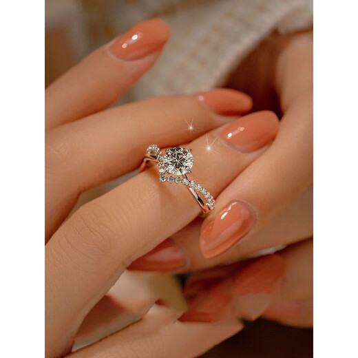 Feiyu Fat Donglai's same style, focusing on high quality, moissanite diamond platinum ring 18k rose gold double T opening female shell crown female ring 1 carat women's size 17