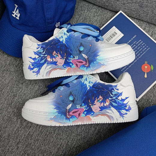Joint Demon Slayer: Blade Anime Peripheral Herrenschuhe 2024 Frühlings- und Herbst -Iinosuke -Paar Sportschuhe Huili Ganyu Low Top Board Schuhe (Pink Blue) Z2694D 37
