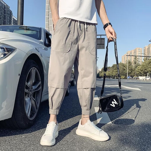 冰隐休闲裤男夏季薄款韩版宽松小脚哈伦裤纯男生显瘦束脚裤子夏季男 AAA057黑色【款】 常规 M 建议95110斤