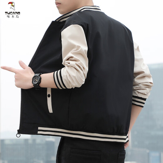 Woodpecker (TUCANO) jacket men's casual jacket youth Korean version 2024 spring and autumn trendy slim body clothes color-blocking gown autumn suit K12210 black + K12109 black M