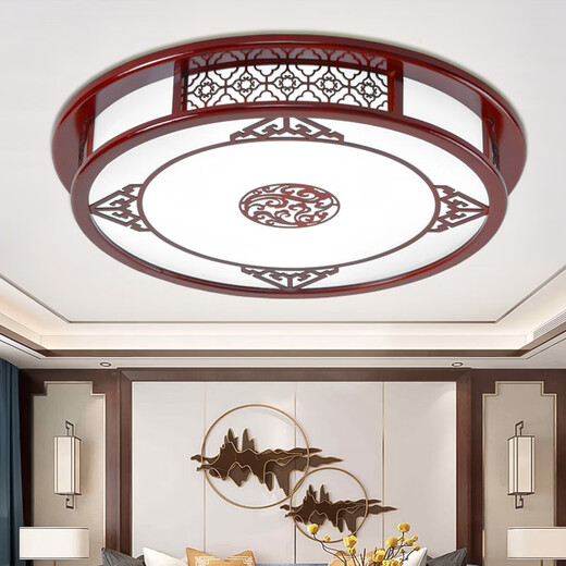 Weihuo new Chinese style ceiling lamp rectangular LED lamp solid wood Chinese style imitation classical living room lamp bedroom package lighting 45*45CM Xiangyun monochrome