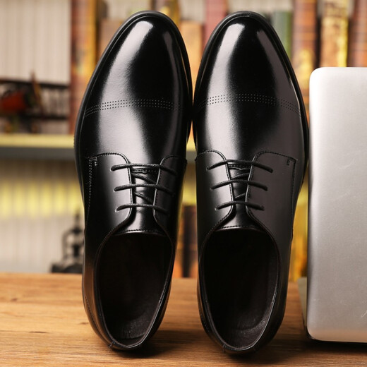 Biniya leather shoes men's formal men's shoes British business casual shoes invisible 6cm inner height increasing shoes large size shoes black flat heels 41