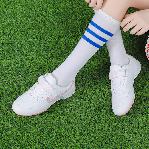 Diffany no lace-up women's football shoes for girls primary and secondary school students breaking nails TF Velcro rubber wear-resistant training shoes beginners 9275 Velcro white crushing nails 35