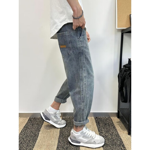Taizai extra großer Größe 300 Jin [Jin entspricht 0,5 kg] Hosen für Herren Sommerjeans Loose Harem Hosen Widm-Bein-Vaterhosen Neun-Punkte-Hosen grau-blau-verbesserter Version L 2x 130160 Jin [Jin gleich 0,5 kg]