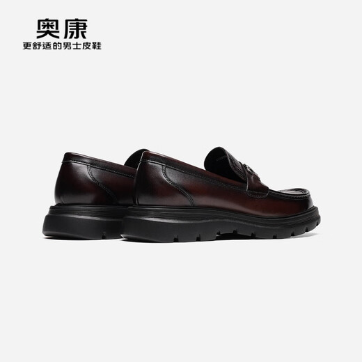 奥康（Aokang）官方男鞋 2024秋季新款石头纹休闲皮鞋马衔扣舒适乐福鞋商场同款 棕色 6241614069 38