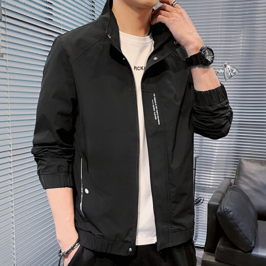FORTEI jacket men's spring and autumn casual fashion jacket men's versatile trendy simple lapel workwear men's tops SG8987 black XL