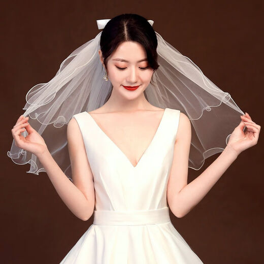 
Dai Yan's bride's white veil headdress gets a marriage certificate with a female super fairy bow and a wedding photo proposal registration photo shooting props Double-layer veil [hairpin style + 30 small happy words]