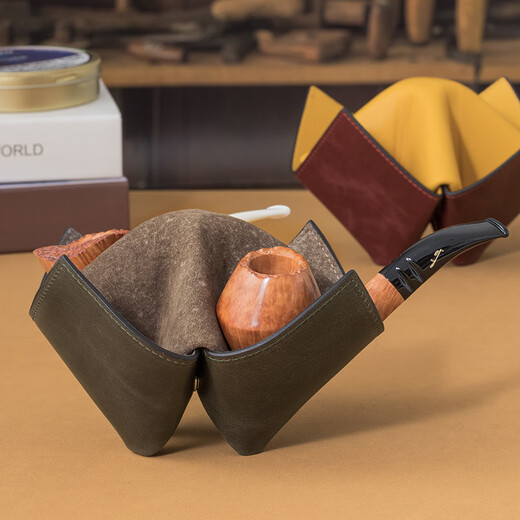 Sharphan (Savinelli) Italienischer Sharphan-Pfeifenhalter aus Südost, Nordwestorigami M674 Viertüriger Lederpfeifhalter Herrengeschenk Silber Grey-Hole