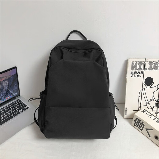 Double Star Schoolbag Junior High School Female Backpack High School College Student Backpack Male Large Capacity Leisure Travel Sports Waterproof Black with Duck Pendant