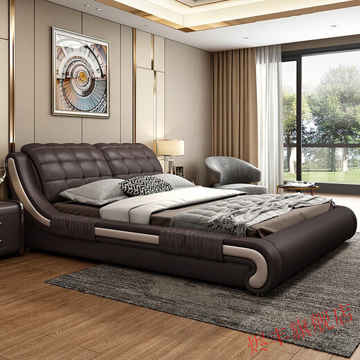 Leather bed double bed 1518 meters modern simple wedding bed leather art bed master bedroom furniture 1500*1900 storage version bed nightstand*15885D latex mattress