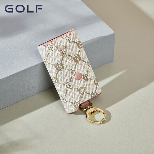 Golf (GOLF) key bag for women multifunctional key bag small mini keychain card bag key bag two-in-one beige with cherry powder