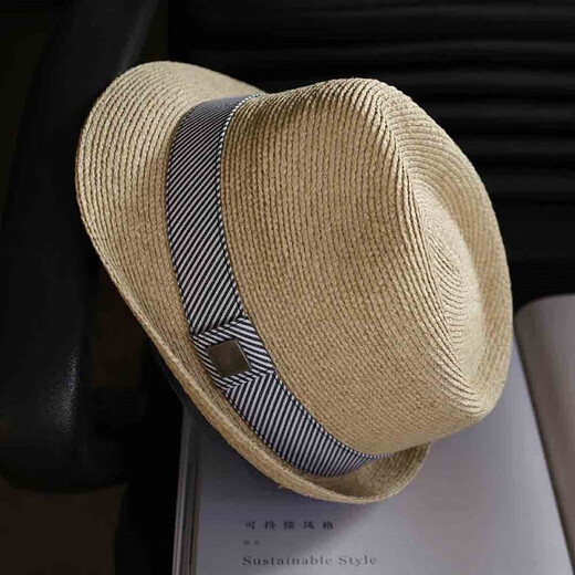 
Tochino high-end Rafi hat men's adult summer sun hat beach hat women's sun protection short edge vacation jazz hat grey striped belt large size L58-61CM