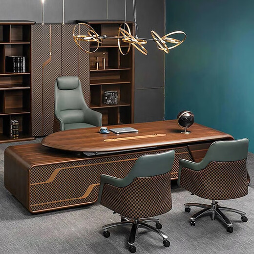 Luo Ximu New Chinese style boss table solid wood office desk executive desk elegant high-end modern light luxury CEO desk and chair combination 2.4 meters boss table
