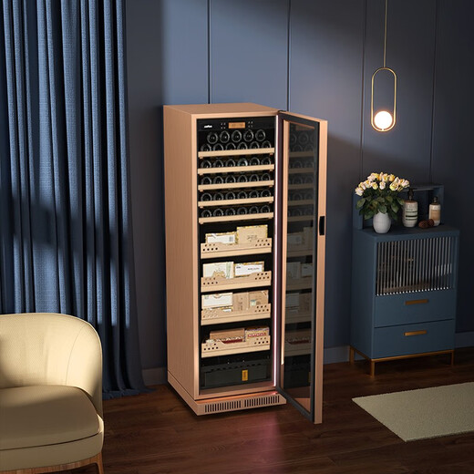 JUSTOWN stainless steel rose gold red wine and cigar integrated cabinet wine cabinet cigar cabinet refrigerated cabinet cigar and wine cabinet humidity adjustable true air cooling 1.80 meters + rose gold + humidity control + 4 trays + fully equipped