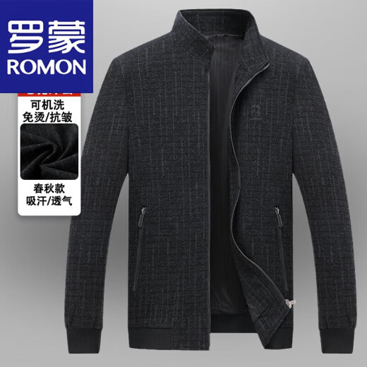 罗蒙（ROMON）中老年人爸爸春装夹克外套春秋款立领中年男士春季夹克男上衣男装 N9893黑灰 春秋款 2XL 【建议体重145-160斤】