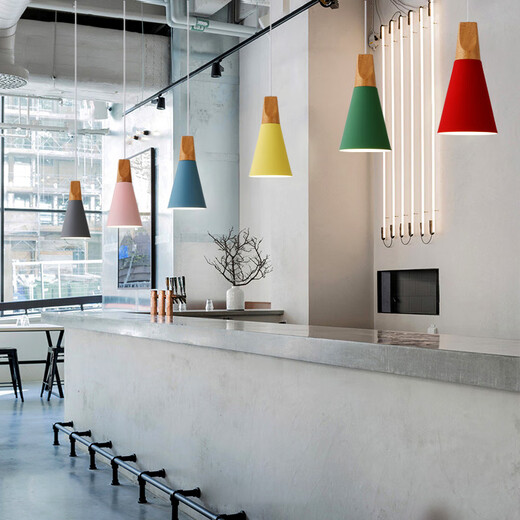Yilin simple fashion macaron color lamps Nordic restaurant cafe clothing store shopping mall lighting solid wood chandelier P606-A white
