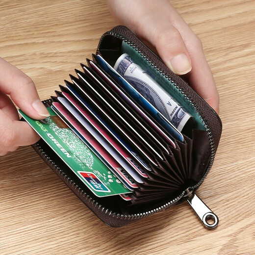Monbers Real Cowhide Car Box Men's Anti-Demagnetization High-end Card Clip Ultra-Thin Anti-Theft Clip Card Clip Large Capacity Women's Card Clip Simple Black (12 Cards + 2 Functions)