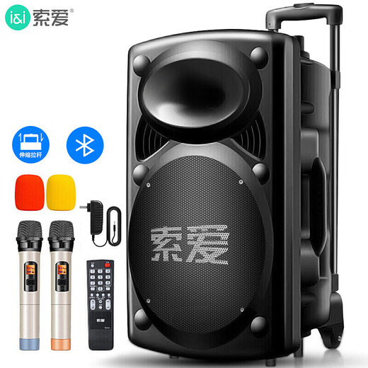 Sony Ericsson (soaiy) 15-inch square dance audio high-power portable outdoor heavy bass Bluetooth karaoke special high-volume mobile trolley speaker outdoor performance equipment dual microphone SA-X20