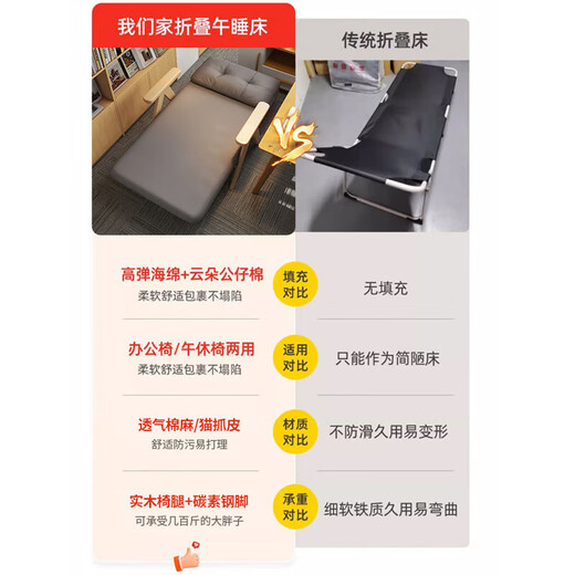 彻彻折叠床办公室午休单人床坐睡两用椅网红款夏季可躺可睡懒人沙发 猫爪皮深灰色-75CM【可坐可躺】