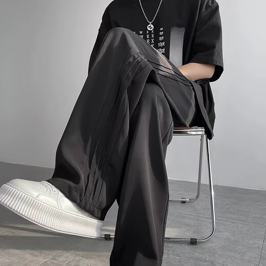 
POUM casual pants men's summer high street trendy brand straight pants ice silk draping loose wide-leg sports long pants men 101WP-K125 white regular 3XL