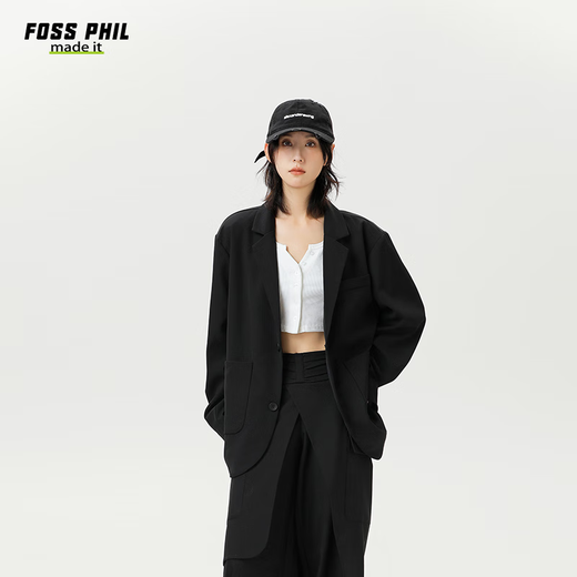 Foss Phil西装外套男女春秋季潮牌宽松商务休闲百搭小西服上衣K8黑色2XL