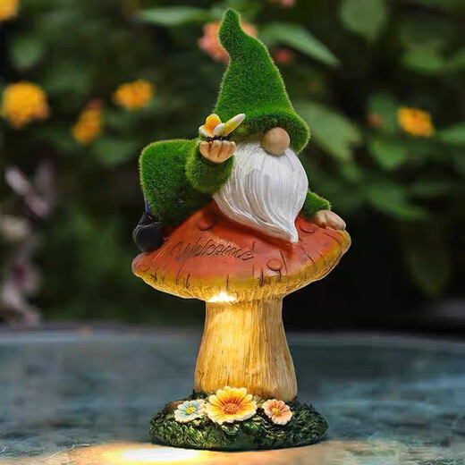 Shiyan solar garden light outdoor garden decoration ornaments cute dwarf elves light balcony terrace landscape light flocking - lantern welcome elves
