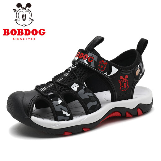 巴布豆（BOBDOG）童鞋男童凉鞋夏季新款时尚透气儿童包头沙滩鞋软底防滑旋转扣鞋子 902黑红色 39 码/内长24.5cm