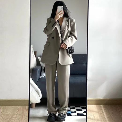 GARNUO gray small suit jacket women's two-piece suit 2025 spring and autumn new style small high-end loose casual suit black suit suit + pants XL 131-150Jin Jin equals 0.5 kg