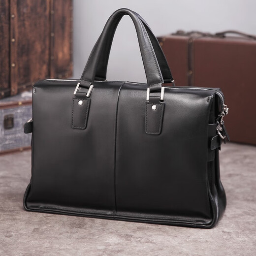 Aoyi men's handbag genuine leather business briefcase first-layer cowhide men's bag fashionable large capacity 15.6-inch computer bag first-layer cowhide black model length 40 height 28 thickness 14 cm