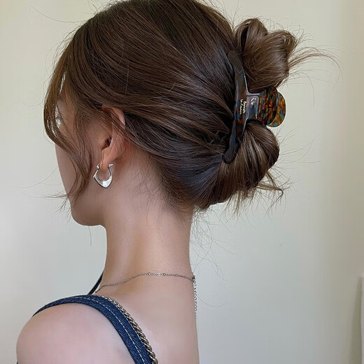 Danqin elegant retro hairpin temperament grabber female hairpin back of the head French shark clip new high-end acetic acid hair accessories smudged blue brown 11.5 cm