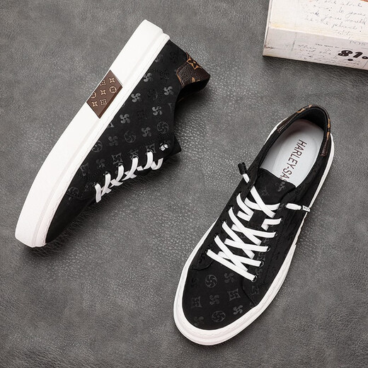Guizuo light luxury shoes and boots men's shoes spring and summer new breathable versatile canvas shoes casual trendy shoes British split shoes men 8738 black 39
