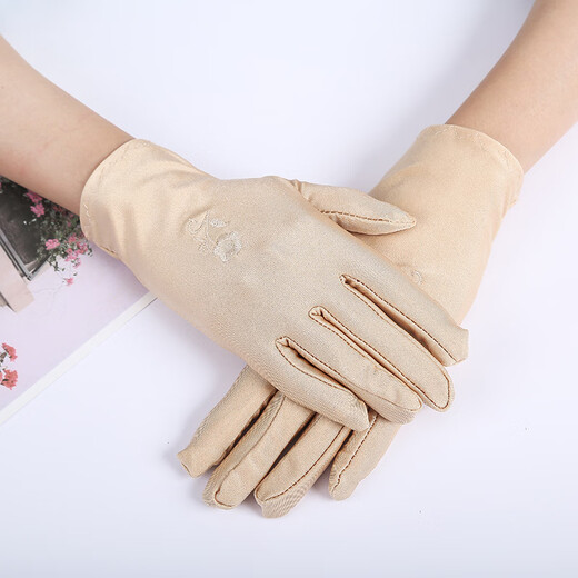 SKONWAT spring and summer elastic thin spandex embroidered flowers women's sun protection gloves driving anti-wear square dance performance Chinese New Year big red equal size