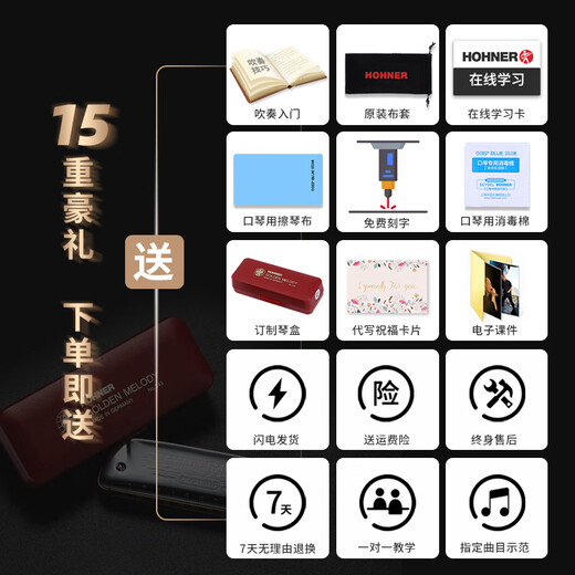 HOHNER德国和来Golden melody十孔10口琴GM布鲁斯蓝调成人口琴 10孔降A调-新上市款