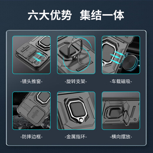 Dr. Zhan is suitable for Apple 13 mobile phone case Apple 13promax new Apple 13pro lens sliding cover push window design anti-fall protection case car magnetic ring support shell trend Apple 13 cool black [lens push window design, ring support model]