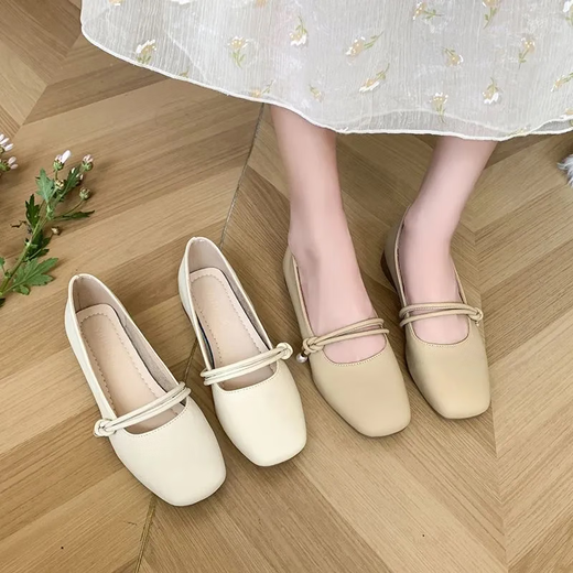 
Yupinjia Mary Zhen single shoes women's skirt small leather shoes one-foot Doudou women's shoes 2025 new flat grandma shoes apricot color 37