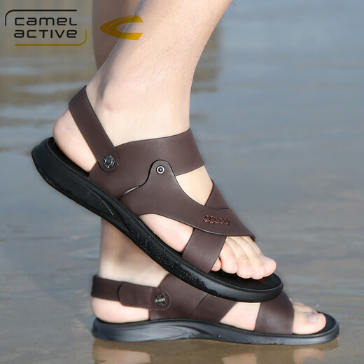 Sandales dynamiques de chameau Sandales en cuir polyvalent en cuir pour les orteils masculins Couche de vache épaisse anti-odor anti-odor et chaussures de plage respirante à double usage 699 marron (taille de chaussure en cuir) 44