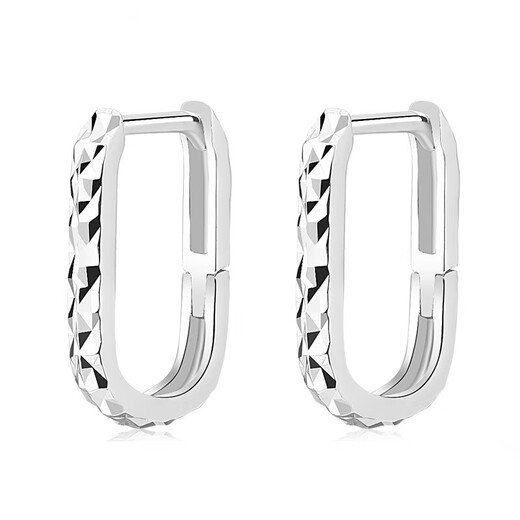 Jincaifu Pt950 platinum earrings for women platinum earrings horseshoe U-shaped car flower earrings earrings for men and women New Year's Valentine's Day gift Platinum starry square style about 2.1g