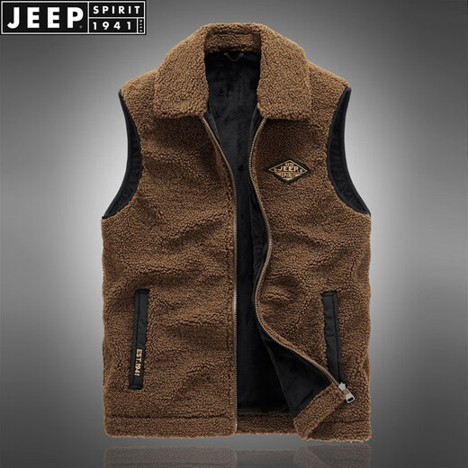 JEEP SPIRIT Vest Men's 2025 Autumn and Winter Casual Fashion Velvet Vest Waistcoat Warm Jacket Off-White XL