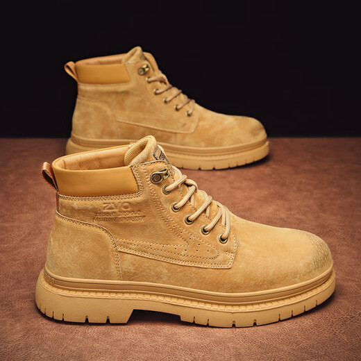 
Western Region Camel Martin Boots Men's Heightening Retro British High-top Working Shoes Men's High-end Medium-top Furniture Men's Shoes Autumn and Winter Yellow 41