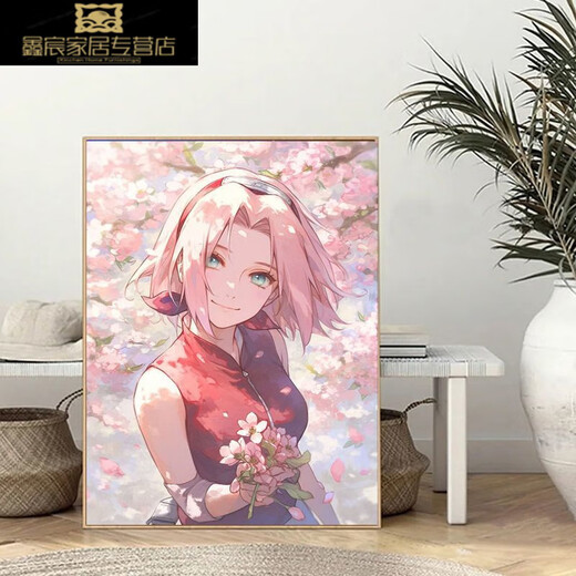奈趣火影忍者diy数字油画手工填色生日礼物动漫卡通解压卧室装饰挂画 cc11949(整套绘画工具) 60*80cm内框+外框//