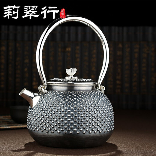莉翠行银壶999纯银日式手工高档烧水壶茶壶实用煮水壶银茶具礼 霰打复古 约688克+【国检证书 礼盒】