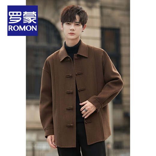 罗蒙（ROMON）新中式羊毛呢大衣男衬衫外套男士秋冬季短款非双面羊毛夹克男士 咖色 XL