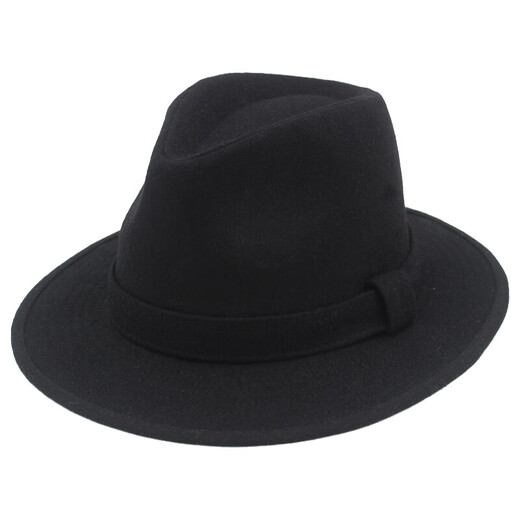 SOMUBAY middle-aged and elderly men's big-brim gentleman's hat, retro Shanghai beach autumn and winter hat British woolen thickened jazz hat LRM-144 straight edge big-brimmed autumn and winter woolen-black standard size M (57-58cm) with adjustment rope inside