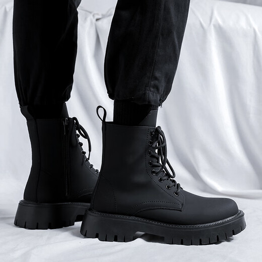 Jingmai Cowide Martin Boots Herren High Top Lederschuhe Herrenstiefel Mittelstiefel Frühling und Herbst Hochverstärkt atmungsaktive schwarze Lokomotive-Stiefel Schwarze High-Top-Matte [Frühling und Sommer] Größe 40 (= Sportschuhe 41)