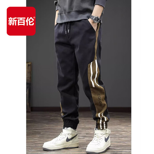 New Balance 2025 Autumn and Winter High-End Pure Cotton Sports Casual Pants Men's Versatile Trendy Brand Thickened and Velvet Loose Legged Workwear Pants Black Regular Spring and Autumn Anti-Wrinkle Non-Fading L (170)