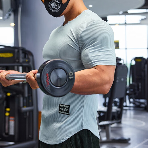 Lutielang coach fitness clothes slim fit stretch men's muscle training sports quick-drying short-sleeved T-shirt black XL