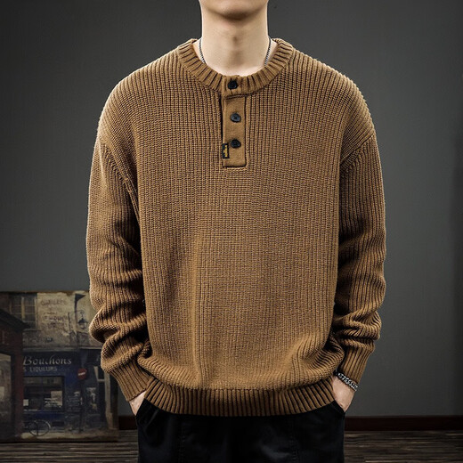 New Balance Sweater Men's 2025 Autumn Trendy American Retro Henley Collar Versatile Heavy Casual Autumn and Winter Sweater Jacket Gray Blue XL Size