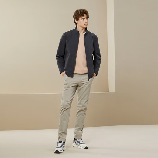 Qipai stand collar jacket men's spring and summer new casual dad jacket plaid jacquard 1JK70190 black L (175)