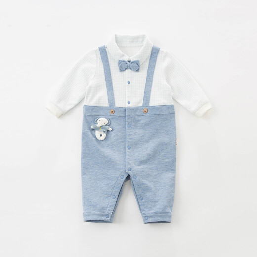 David Bella (DAVE/BELLA) baby boy jumpsuit newborn gentleman male baby long crawl suit spring newborn baby girl outing suit with floral blue [DBH15939] 80cm (recommended height 73-80cm)